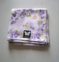HM 薄紫 花柄 ハンカチ