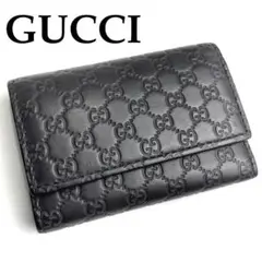 グッチ キーケース GG柄 マイクログッチシマ レザー ブラック イタリア製