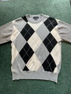 【カシミヤ100%】アーガイルパターン ニットセーター グレー
