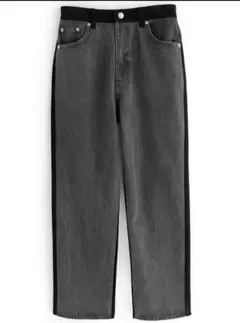 バイカラーストレートデニムパンツ　GRL グレイル ジーンズブラック