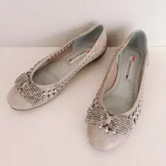 composition9 フラットパンプス メッシュ リボン ラメ 24.5cm