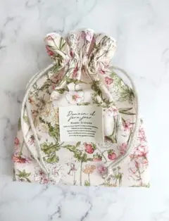 ハンドメイド✩.*˚ フリル口 巾着袋 ポーチ【フラワーガーデン ピンク】