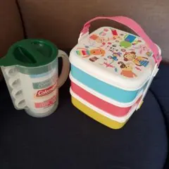 Coleman ピッチャーとカップセット 動物柄ランチボックス3段 蓋、手持ち