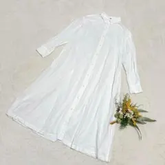 【ユニクロ】コットンAラインシャツワンピース ロング ホワイト S ●