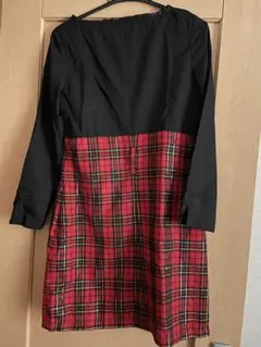 新品タグなし　クミキョク　チェック柄ドッキングワンピース