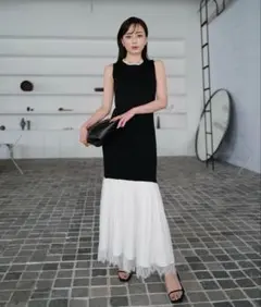 【anuans】レースドッキングニットワンピース