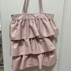 フリルトートバッグ ピンク パール