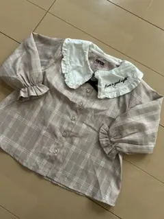 襟付き長袖シャツ ピンクベージュ系チェック