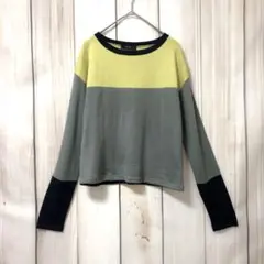 【コムサイズム】カラーブロック　配色　長袖ニット　ショート丈　 Mサイズ