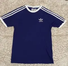 adidas アディダス リンガー ネイビー　刺繍 トレフォイル 半袖 3ライン