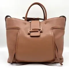 TOD’S トッズ ダブルT 2way トートバッグ ブラウン 未使用に近い