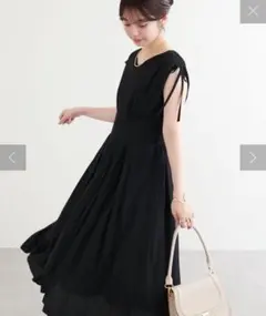 美品✿ ドロストリボンハイウエストワンピース ブラック 黒 ナチュラルクチュール