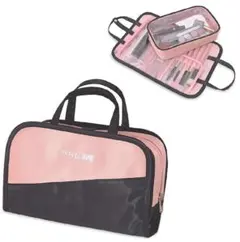【2in1】超防水旅行用化粧ポーチ／化粧品入2点セット（ピンク＆ブラック）