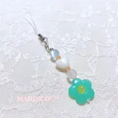 フラワービーズストラップ／グリーン(NO.397)