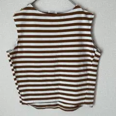 【未使用】 オペークドットクリップ ノースリーブ L ブラウン ボーダー
