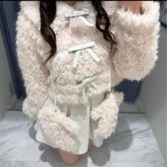 evelyn ミトン付きリボンファーコート