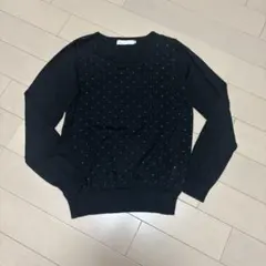 アースミュージックアンドエコロジー黒 ビーズ装飾 長袖ニットセーター M