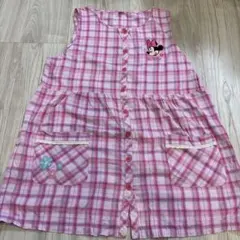 ミニー刺繍付きピンクチェックエプロン