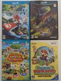 Wii　WiiU　ソフト　4本セット　マリカ　モンハン　どうぶつの森　ペーパー