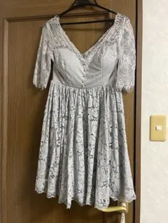 グレー レース Vネックドレス