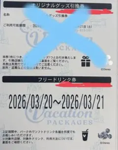 ディズニー　フリードリンク券　オリジナルグッズ引換券