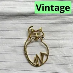 ヴィンテージ　コスチューム　ブローチ　ネコ　大きい　ゴールド