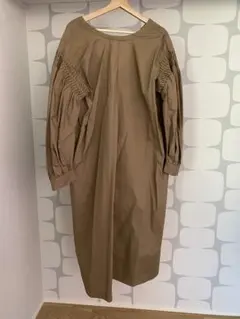 長袖シャツワンピース ギャザー袖