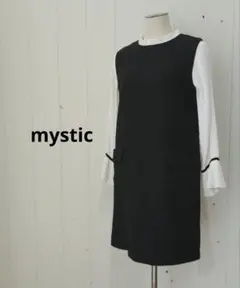 mystic フォーマル ワンピ バイカラー プリーツ切替 クラシカル 黒白のサムネイル