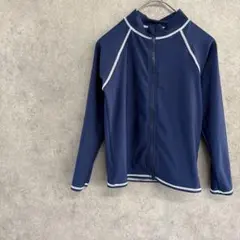 ラッシュガード　子供服　フルジップ　長袖　ネイビー×白　130