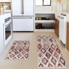 マット 2枚セット C オルテガ 北欧 キッチン 台所 玄関 バス 滑り止め付き