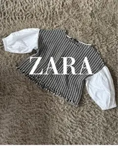 ZARA ツイード異素材トップス　クロップド丈　フリンジ