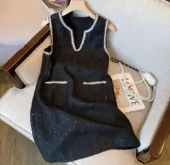 ツイードワンピース　ツイード×ビジューミニワンピース