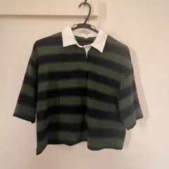 GU 半袖ポロシャツ M 緑と黒のストライプ