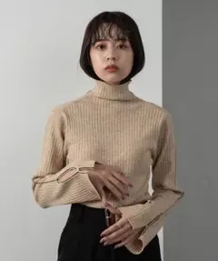 Amiur smart piping compact rib knit ベージュ
