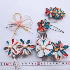 髪飾り つまみ細工 お花 簪 成人式  5点セット