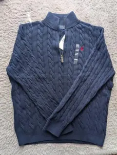 ラルフローレン ケーブルニット ハーフジップ セーターL　ネイビー