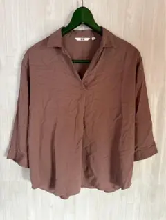 【96】UNIQLO　シャツ 七分袖　L　ブラウン