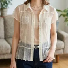 ロペピクニック　チュール　フレア　シャツ　ドット