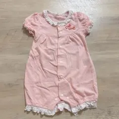 ピンク ドット柄 リボン付きロンパース　70