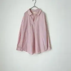 アースミュージックアンドエコロジー 長袖シャツ ストライプ ピンク ゆったり Ｆ