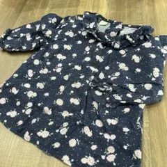 ★ ブラウス ネイビー 花柄 7分袖 80