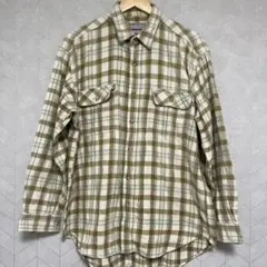 古着 90s-00sオリーブグリーン チェック柄 ネルシャツ アースカラー XL