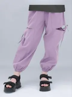 未使用Bee カットアウトロングパンツ パープル 100 ダンス