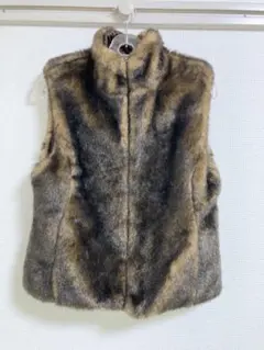 ブラウン ファーベスト 古着 ポケット付 Sサイズ 採寸値あり