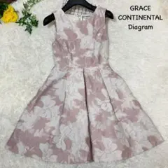 ダイアグラム ノースリーブ ひざ丈 ワンピース フレア 花柄 総柄 総刺繍 34