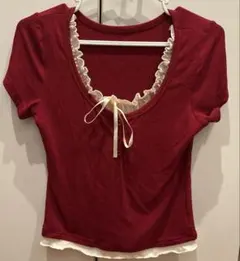 ヘンリーネック カットソー　レッド