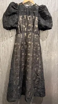 極美品　ボリュームスリーブ ジャガード ロングワンピース 黒 オケージョン結婚式