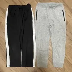 130cmグローバルワーク黒ラインパンツ＆ドライストレッチスウェットパンツグレー
