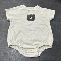 クマ刺繍ロンパース クリーム色 半袖