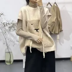 ニットベスト 可愛い 柔らかくて 配色 セーター 動物柄 大きいサイズ 丸襟